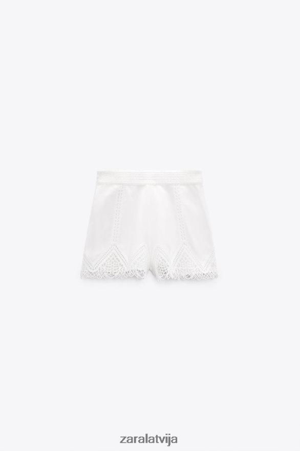 gipūras mežģīņu šorti ar augstu vidukli sievietes Zara balts 6ZTV40622 apģērbs