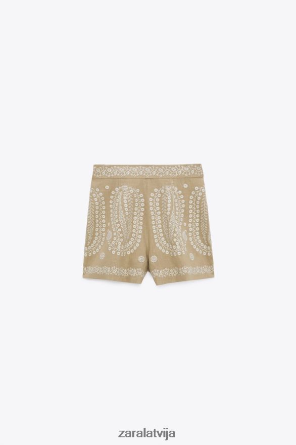 izšūti šorti sievietes Zara taupīgi brūns 6ZTV40552 apģērbs