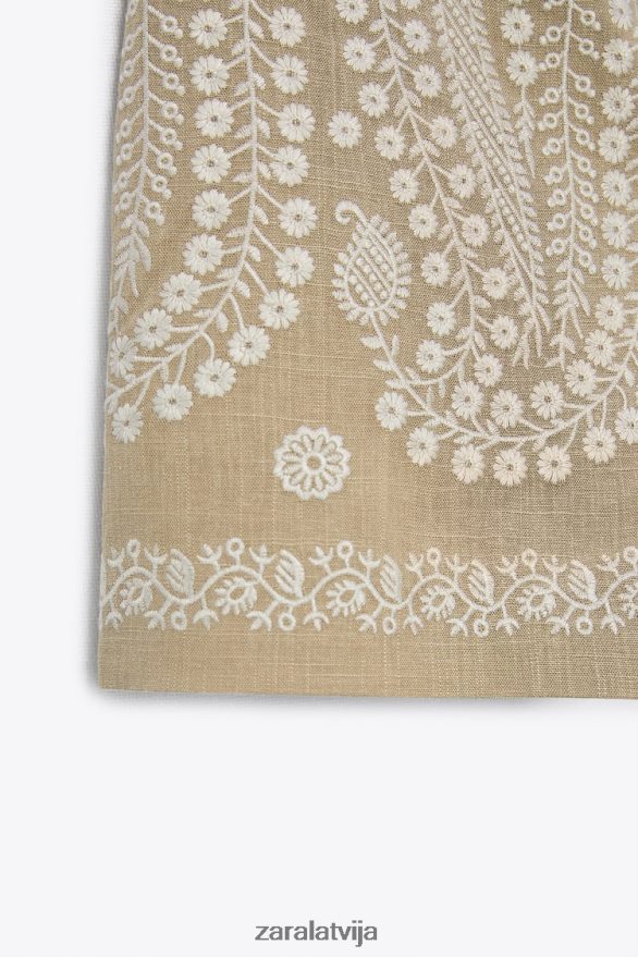 izšūti šorti sievietes Zara taupīgi brūns 6ZTV40552 apģērbs