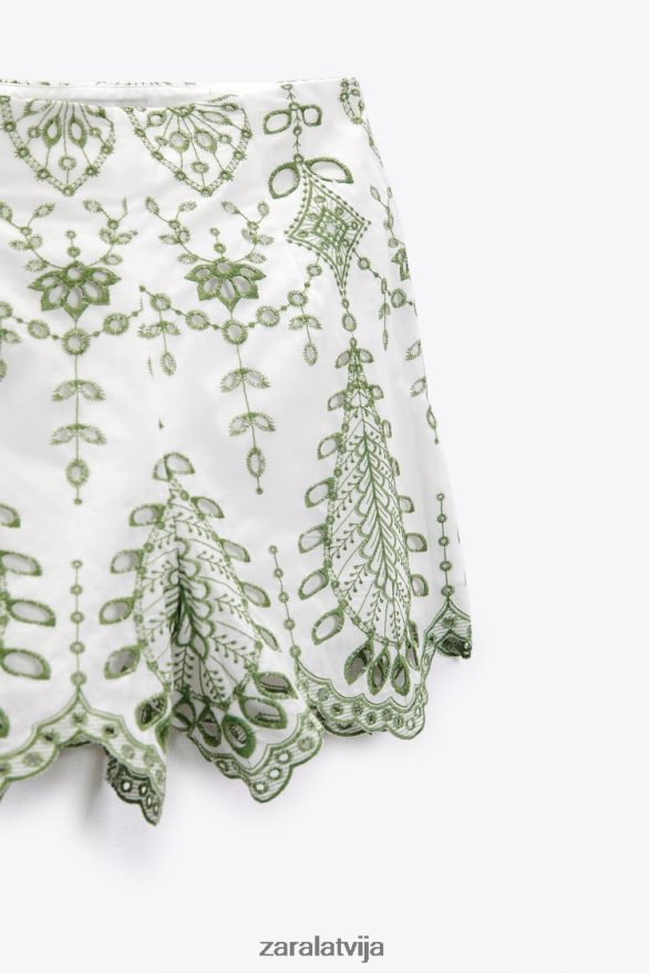 izšūti šorti sievietes Zara zaļš/ekru 6ZTV40576 apģērbs