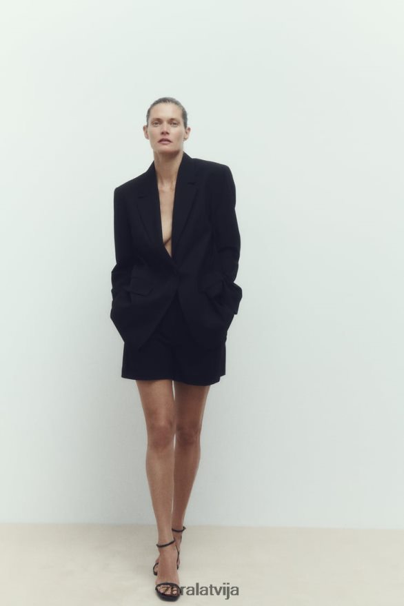 kroku šorti ar augstu jostasvietu sievietes Zara melns 6ZTV40527 apģērbs