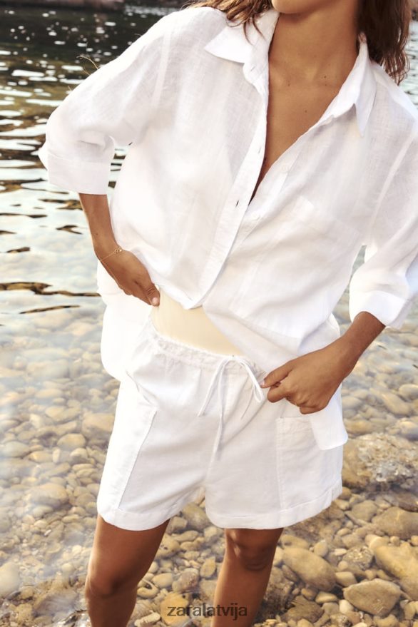 lina maisījuma cargo šorti sievietes Zara balts 6ZTV40540 apģērbs