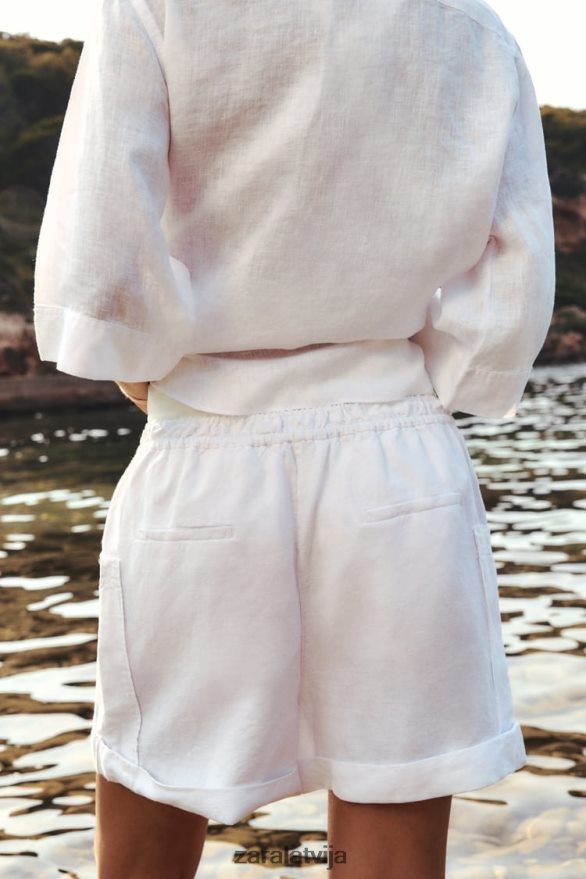 lina maisījuma cargo šorti sievietes Zara balts 6ZTV40540 apģērbs