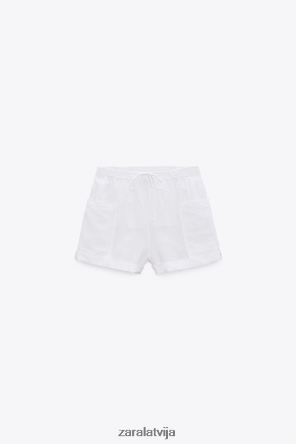 lina maisījuma cargo šorti sievietes Zara balts 6ZTV40540 apģērbs
