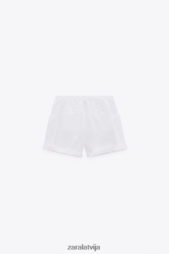 lina maisījuma cargo šorti sievietes Zara balts 6ZTV40540 apģērbs