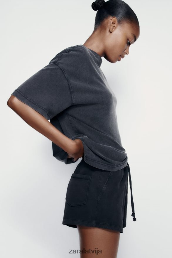 mazgāta efekta plīša šorti sievietes Zara melns 6ZTV40553 apģērbs