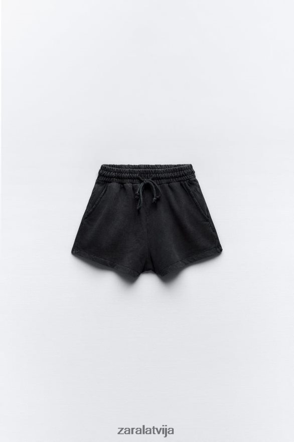 mazgāta efekta plīša šorti sievietes Zara melns 6ZTV40553 apģērbs