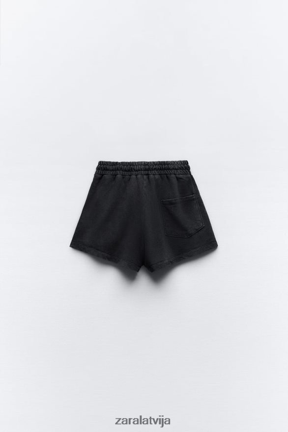 mazgāta efekta plīša šorti sievietes Zara melns 6ZTV40553 apģērbs
