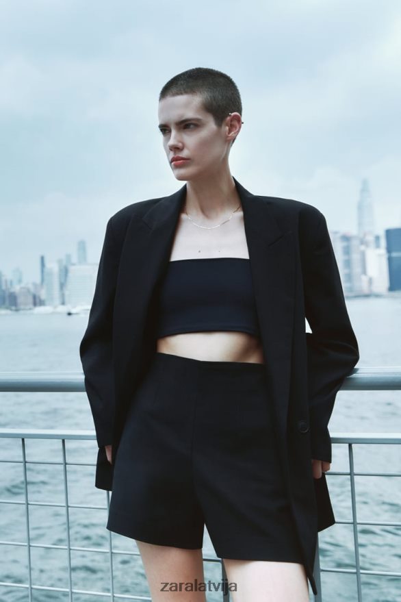 šorti ar augstu jostasvietu sievietes Zara melns 6ZTV40626 apģērbs