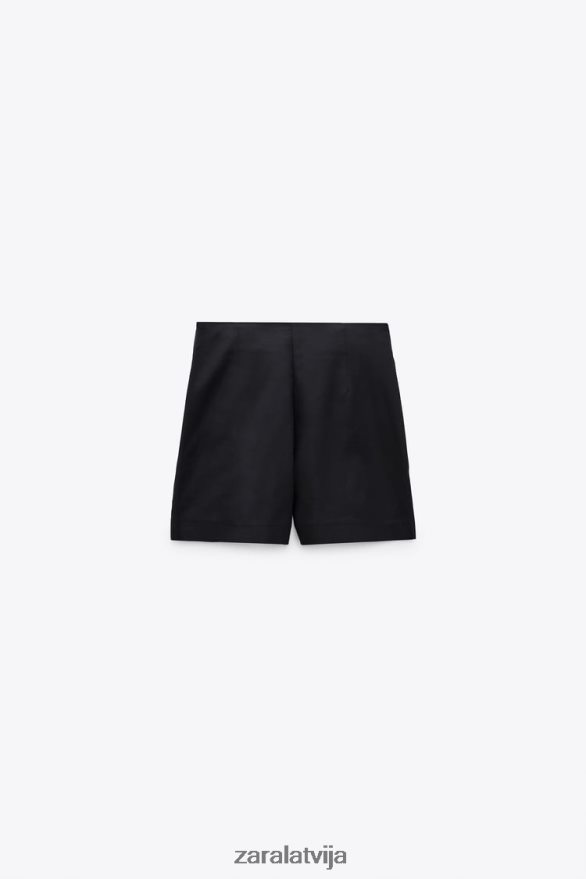 šorti ar augstu jostasvietu sievietes Zara melns 6ZTV40626 apģērbs