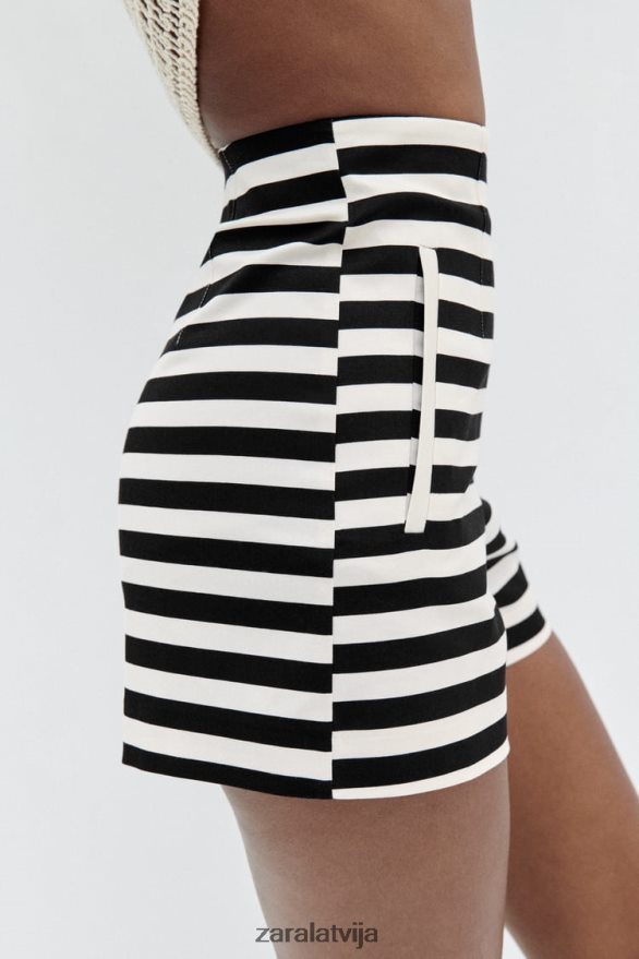 šorti ar augstu jostasvietu sievietes Zara svītrains 6ZTV40554 apģērbs
