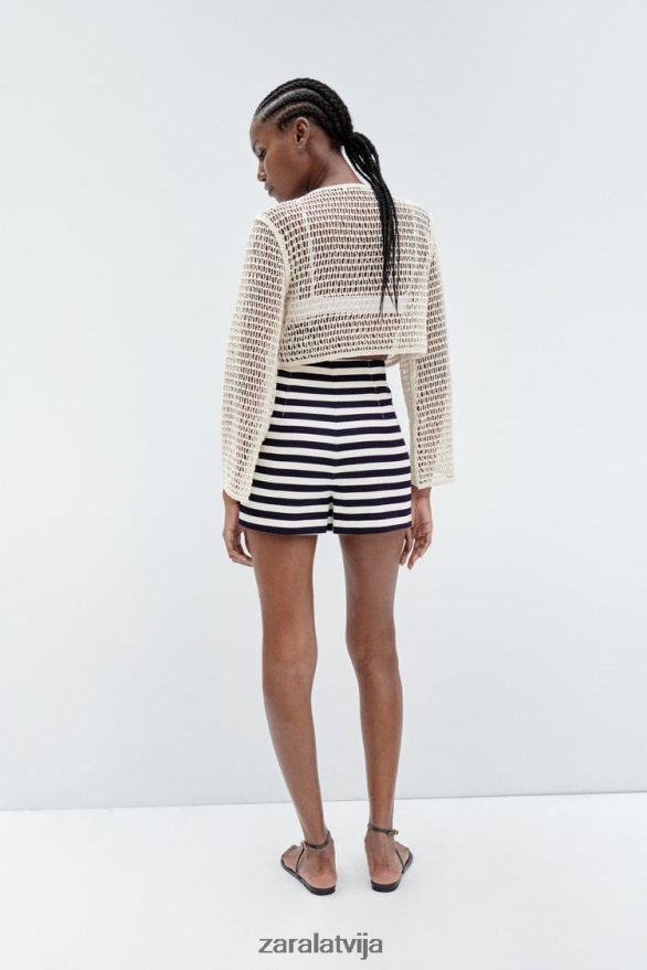 šorti ar augstu jostasvietu sievietes Zara svītrains 6ZTV40554 apģērbs