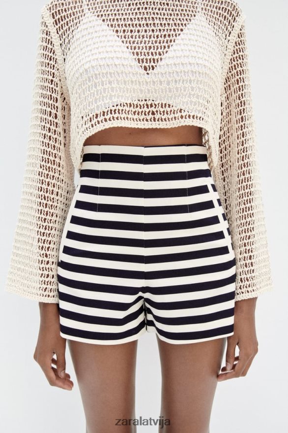 šorti ar augstu jostasvietu sievietes Zara svītrains 6ZTV40554 apģērbs