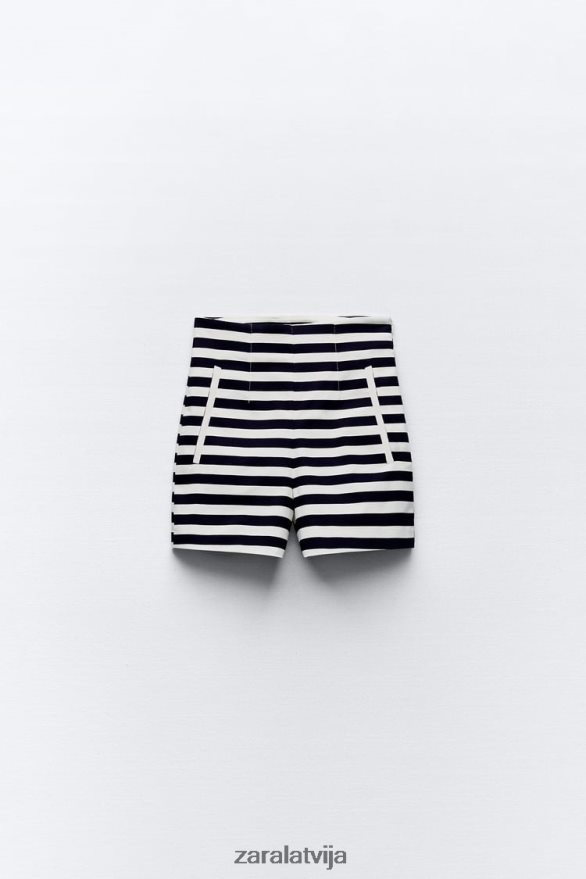 šorti ar augstu jostasvietu sievietes Zara svītrains 6ZTV40554 apģērbs