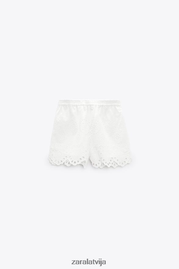 šorti ar izšūtām cilpām sievietes Zara austeru balts 6ZTV40593 apģērbs