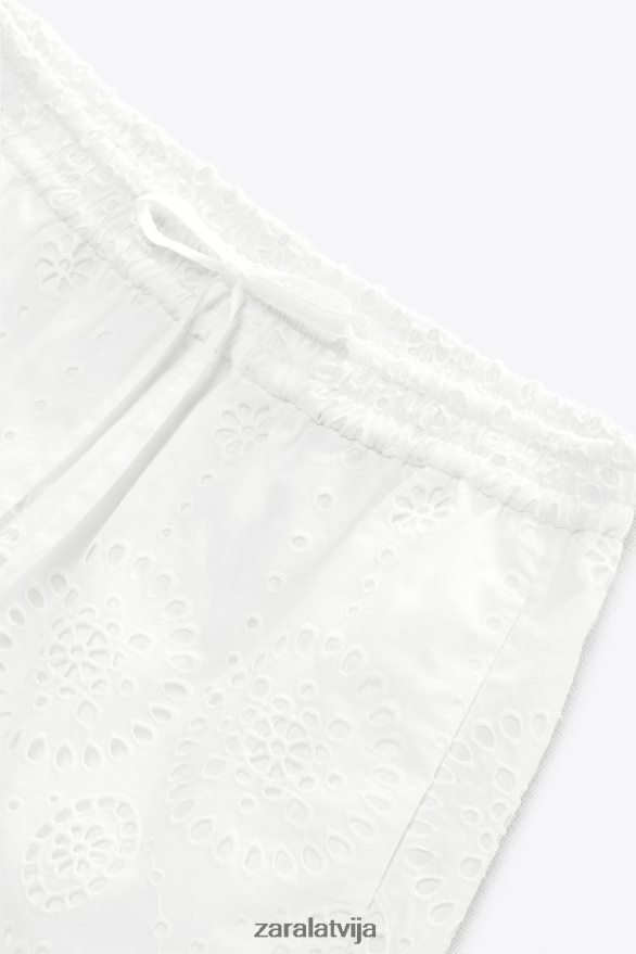 šorti ar izšūtām cilpām sievietes Zara austeru balts 6ZTV40593 apģērbs