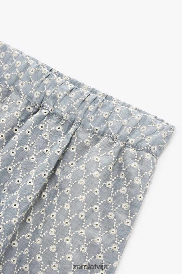 šorti ar izšūtām cilpām sievietes Zara ekrū/zils 6ZTV40613 apģērbs