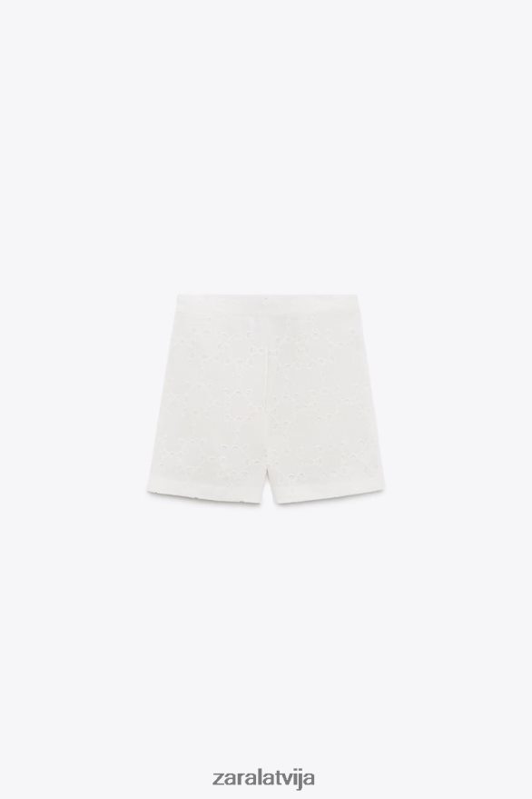 šorti ar izšūtām cilpām sievietes Zara ekru 6ZTV40585 apģērbs