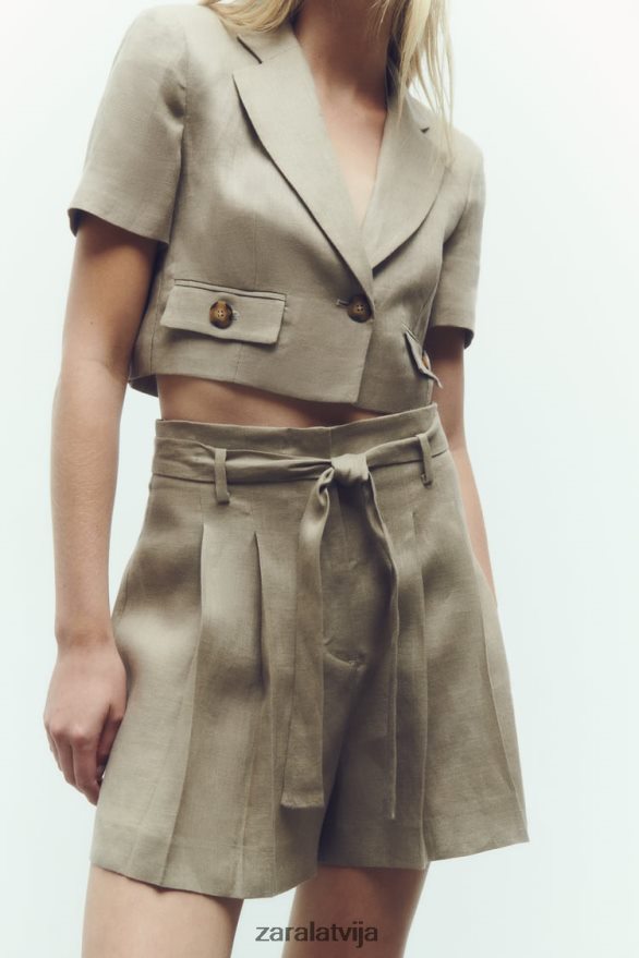 piesieti lina šorti sievietes Zara bēšs 6ZTV40616 apģērbs