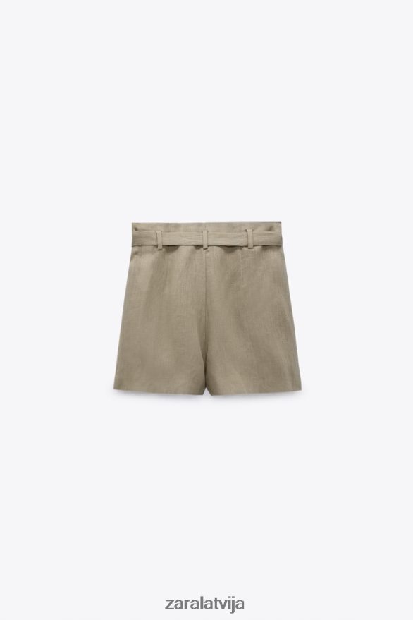 piesieti lina šorti sievietes Zara bēšs 6ZTV40616 apģērbs