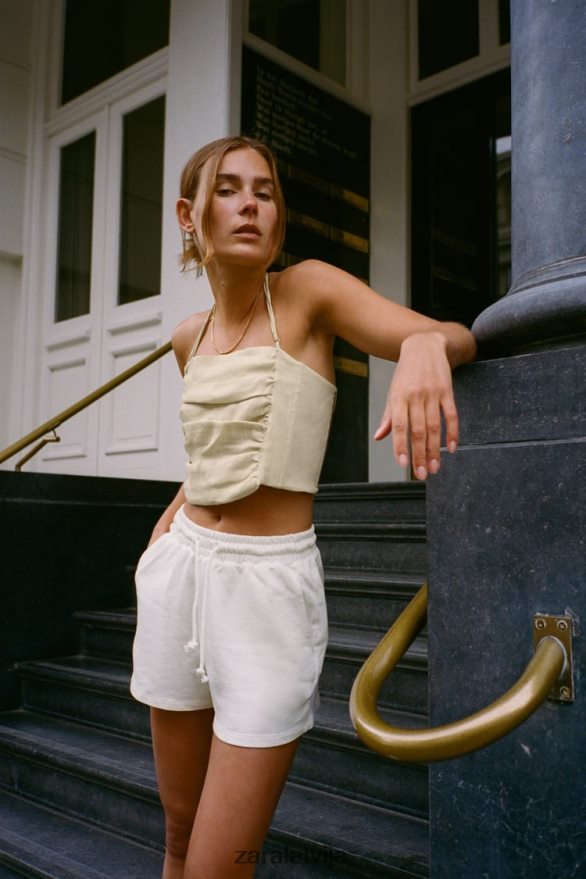 plīša šorti sievietes Zara balts 6ZTV40547 apģērbs