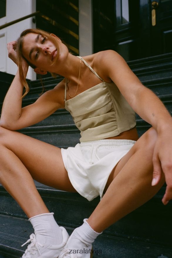 plīša šorti sievietes Zara balts 6ZTV40547 apģērbs