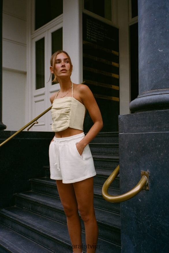 plīša šorti sievietes Zara balts 6ZTV40547 apģērbs