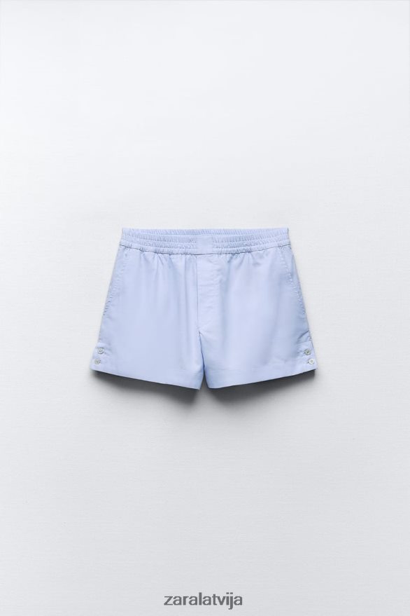 poplīna šorti ar pogām sievietes Zara debesu zils 6ZTV40580 apģērbs