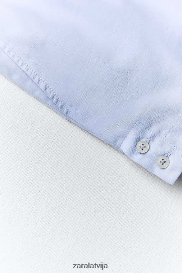 poplīna šorti ar pogām sievietes Zara debesu zils 6ZTV40580 apģērbs