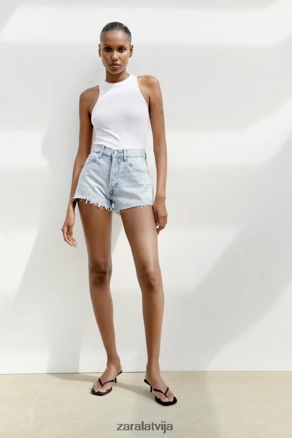 rhinestone vidēji pieauguši trf džinsa šorti sievietes Zara gaiši zils 6ZTV40575 apģērbs