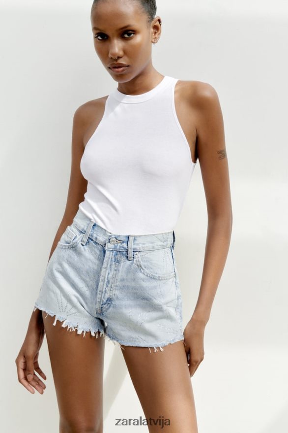 rhinestone vidēji pieauguši trf džinsa šorti sievietes Zara gaiši zils 6ZTV40575 apģērbs