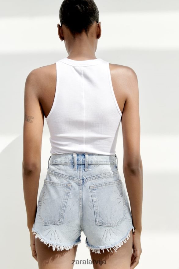 rhinestone vidēji pieauguši trf džinsa šorti sievietes Zara gaiši zils 6ZTV40575 apģērbs
