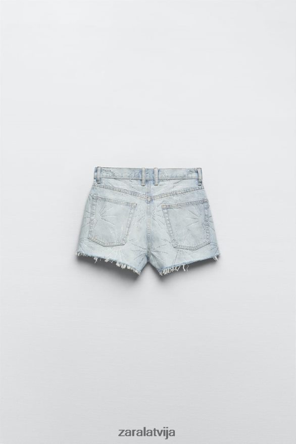 rhinestone vidēji pieauguši trf džinsa šorti sievietes Zara gaiši zils 6ZTV40575 apģērbs
