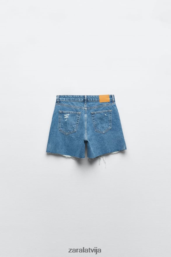 saplēsti džinsa šorti z1975 sievietes Zara vidus zils 6ZTV40555 apģērbs