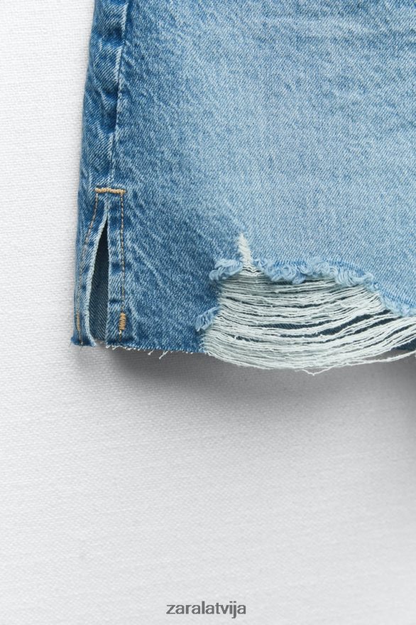 saplēsti džinsa šorti z1975 sievietes Zara vidus zils 6ZTV40555 apģērbs