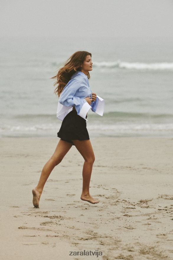 satīna efekta šorti sievietes Zara melns 6ZTV40572 apģērbs