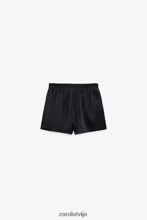 satīna efekta šorti sievietes Zara melns 6ZTV40572 apģērbs