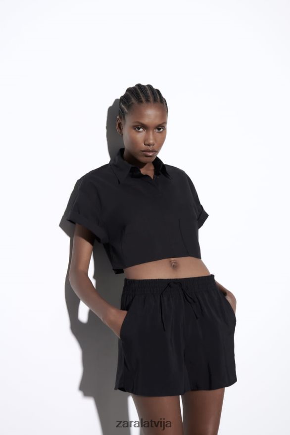 savelkamie šorti sievietes Zara melns 6ZTV40619 apģērbs
