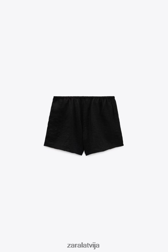strukturēti šorti sievietes Zara melns 6ZTV40621 apģērbs