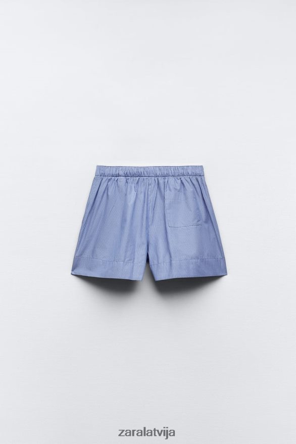 svītraini poplīna šorti sievietes Zara zils 6ZTV40600 apģērbs