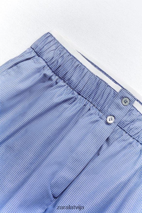 svītraini poplīna šorti sievietes Zara zils 6ZTV40600 apģērbs