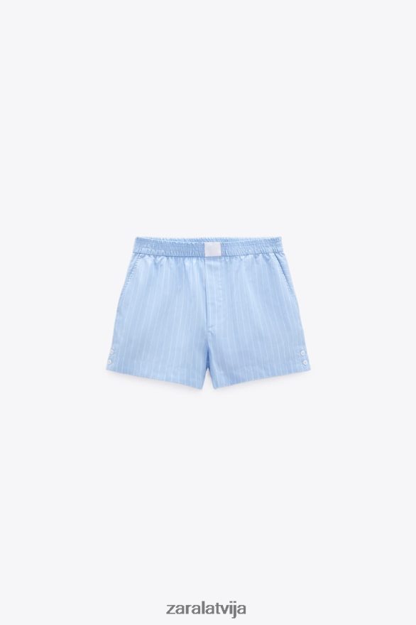 svītraini poplīna šorti sievietes Zara zils/balts 6ZTV40602 apģērbs