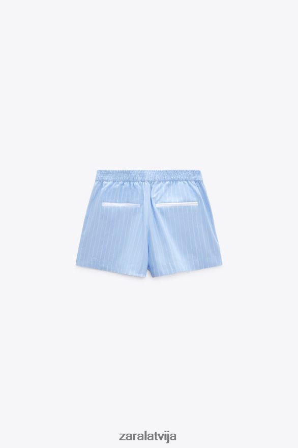 svītraini poplīna šorti sievietes Zara zils/balts 6ZTV40602 apģērbs