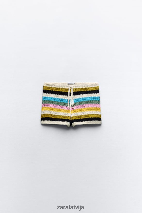 svītraini tamborēti šorti sievietes Zara rozā/violeta 6ZTV40625 apģērbs