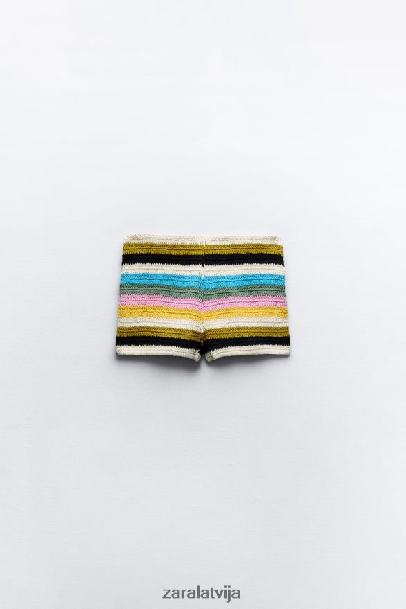 svītraini tamborēti šorti sievietes Zara rozā/violeta 6ZTV40625 apģērbs