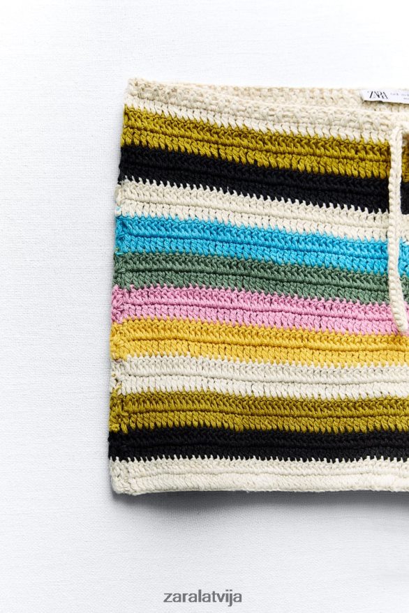 svītraini tamborēti šorti sievietes Zara rozā/violeta 6ZTV40625 apģērbs