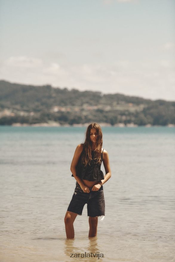 trf brīvi pieguļoši džinsa šorti sievietes Zara antracīta pelēks 6ZTV40558 apģērbs