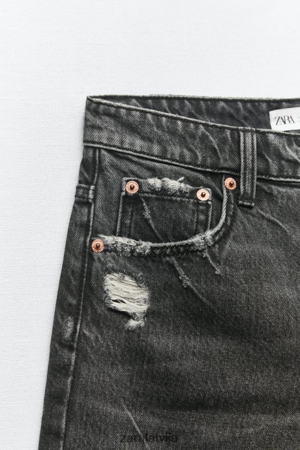 trf brīvi pieguļoši džinsa šorti sievietes Zara antracīta pelēks 6ZTV40558 apģērbs