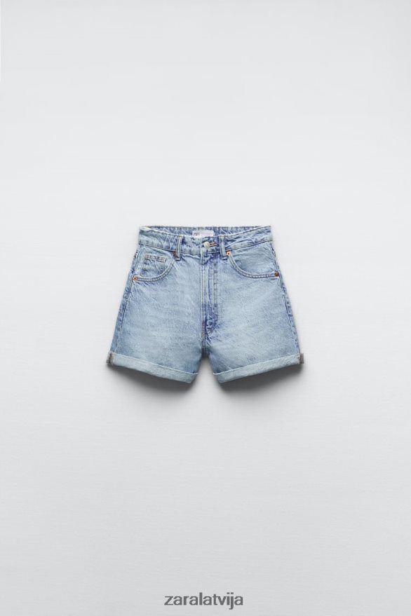 trf mom fit džinsa šorti ar augstu vidukli sievietes Zara zils 6ZTV40546 apģērbs