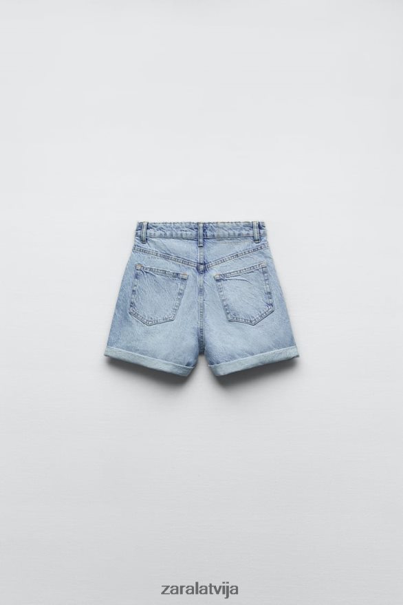 trf mom fit džinsa šorti ar augstu vidukli sievietes Zara zils 6ZTV40546 apģērbs